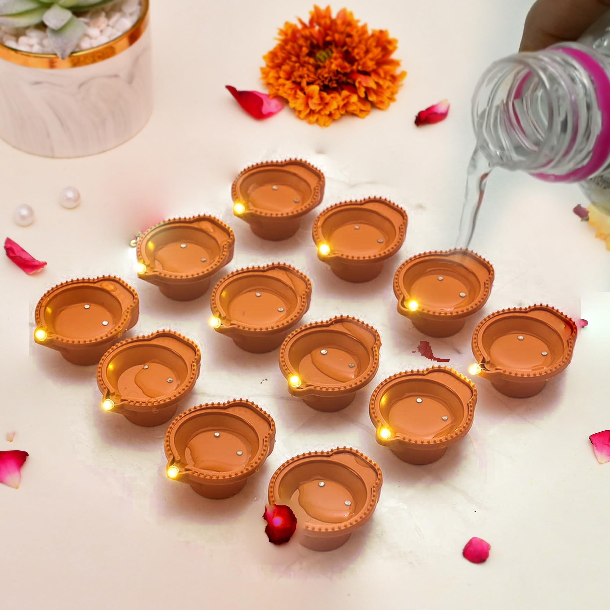 Water Sensor Diya 12 Pcs | Automatic LED Water Sensor Diya For Puja, Home Temple &amp;amp;amp; Decoration